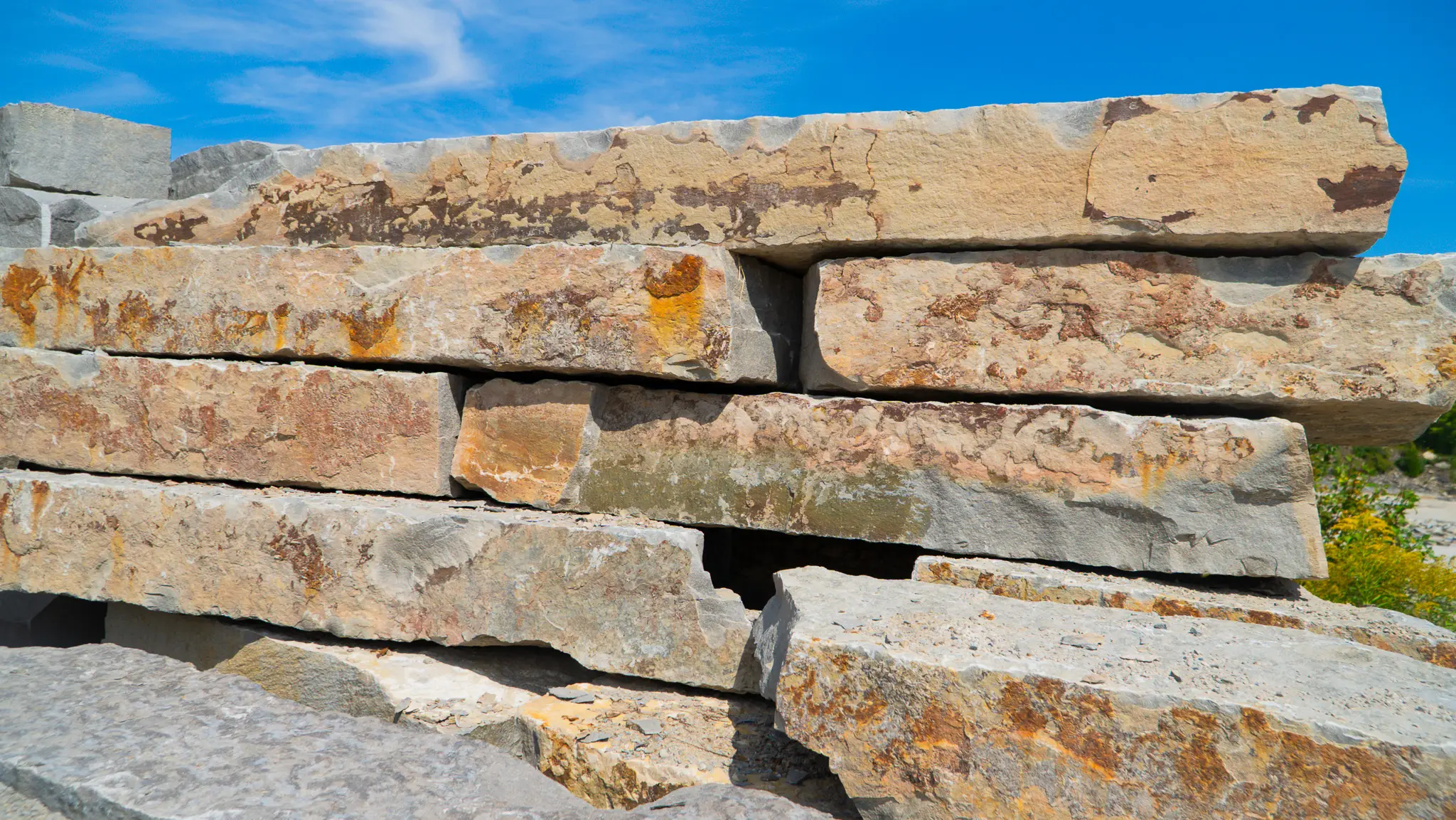 Stacked natural stone at the Lime Kiln Quarry site on Manitoulin Island