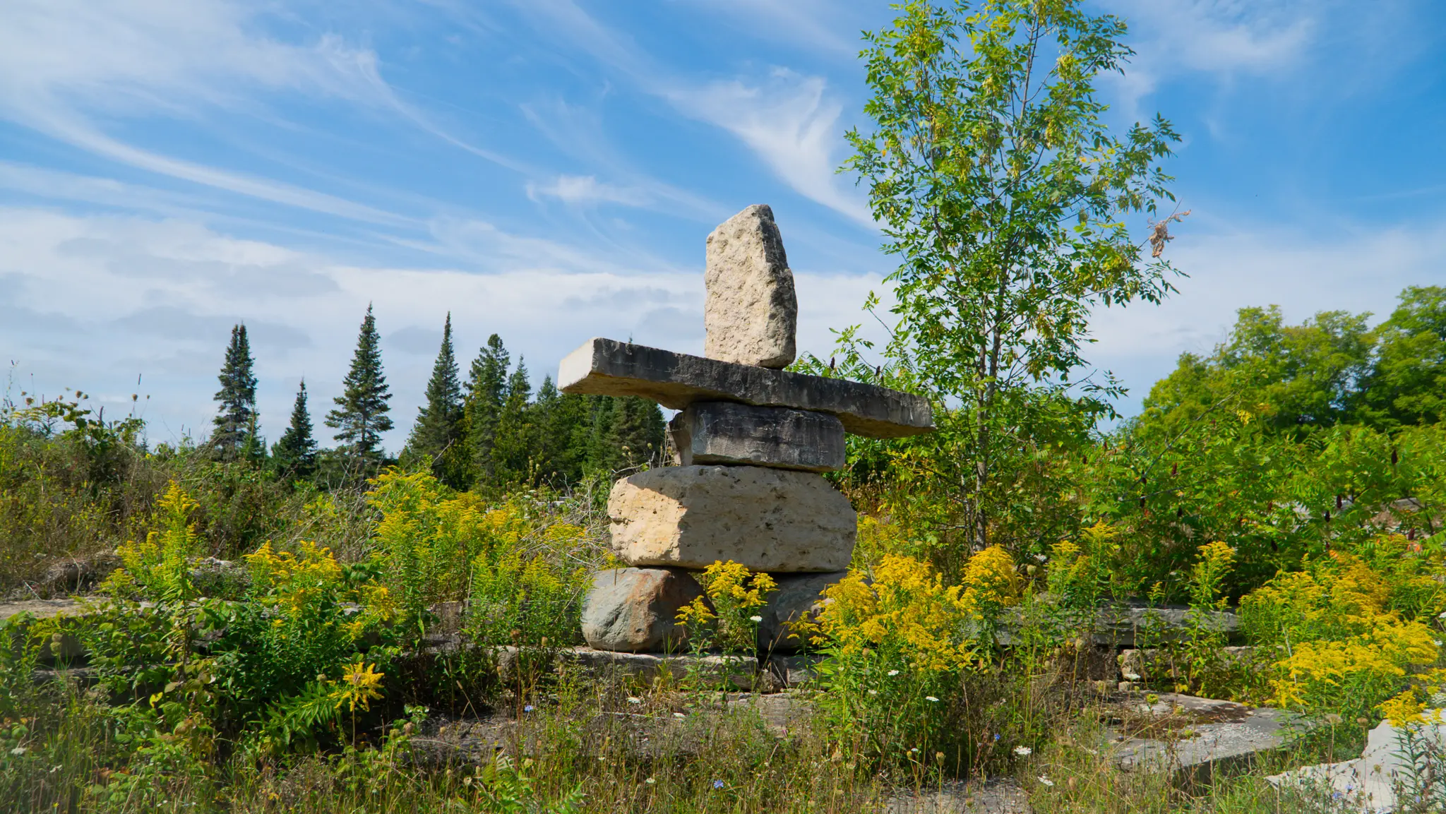 A stone cairn built from Lime Kiln Quarry stone on Manitoulin Island