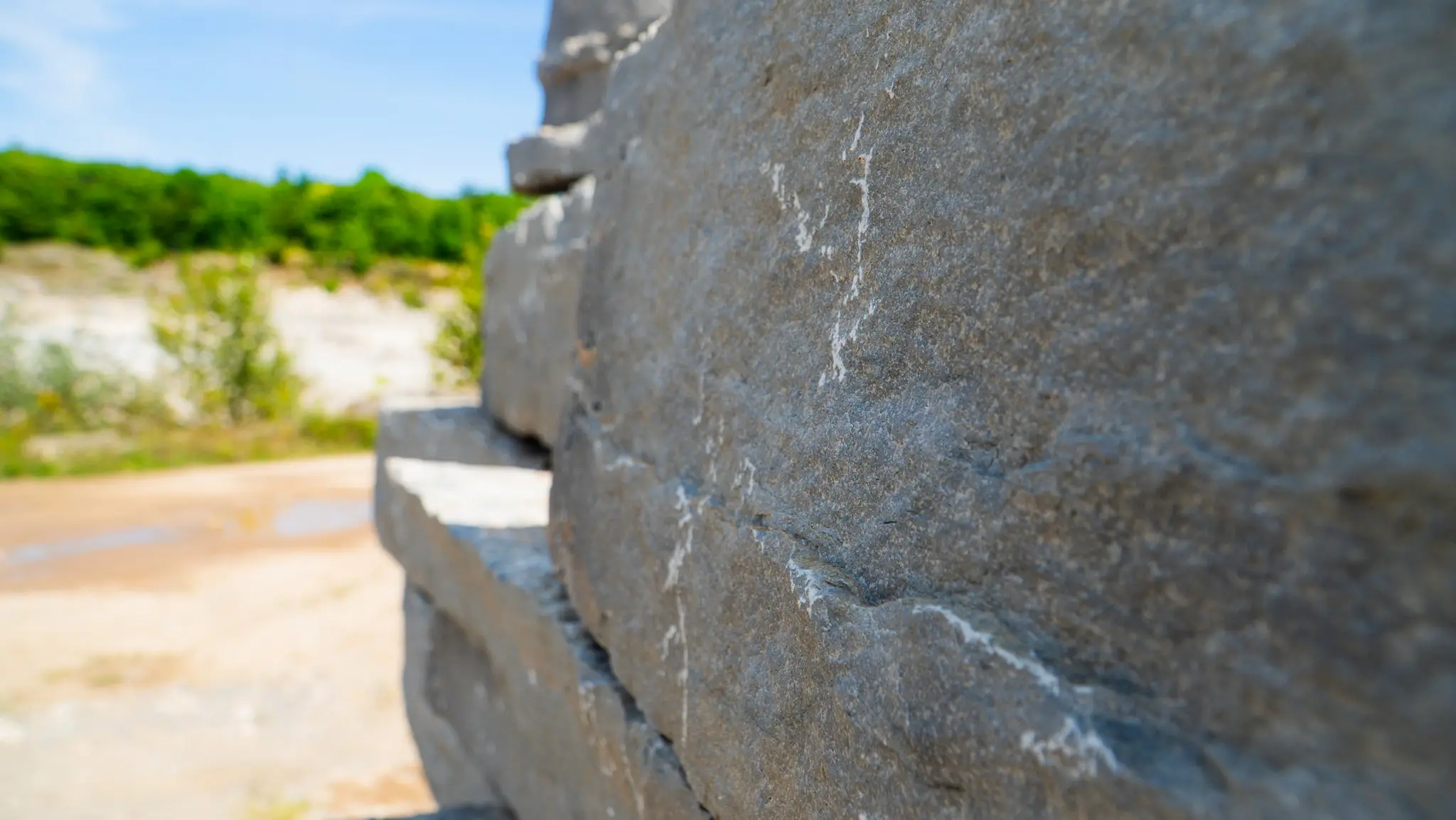 Close detail of natural stone quarried at Lime Kiln Quarry, Manitoulin Island