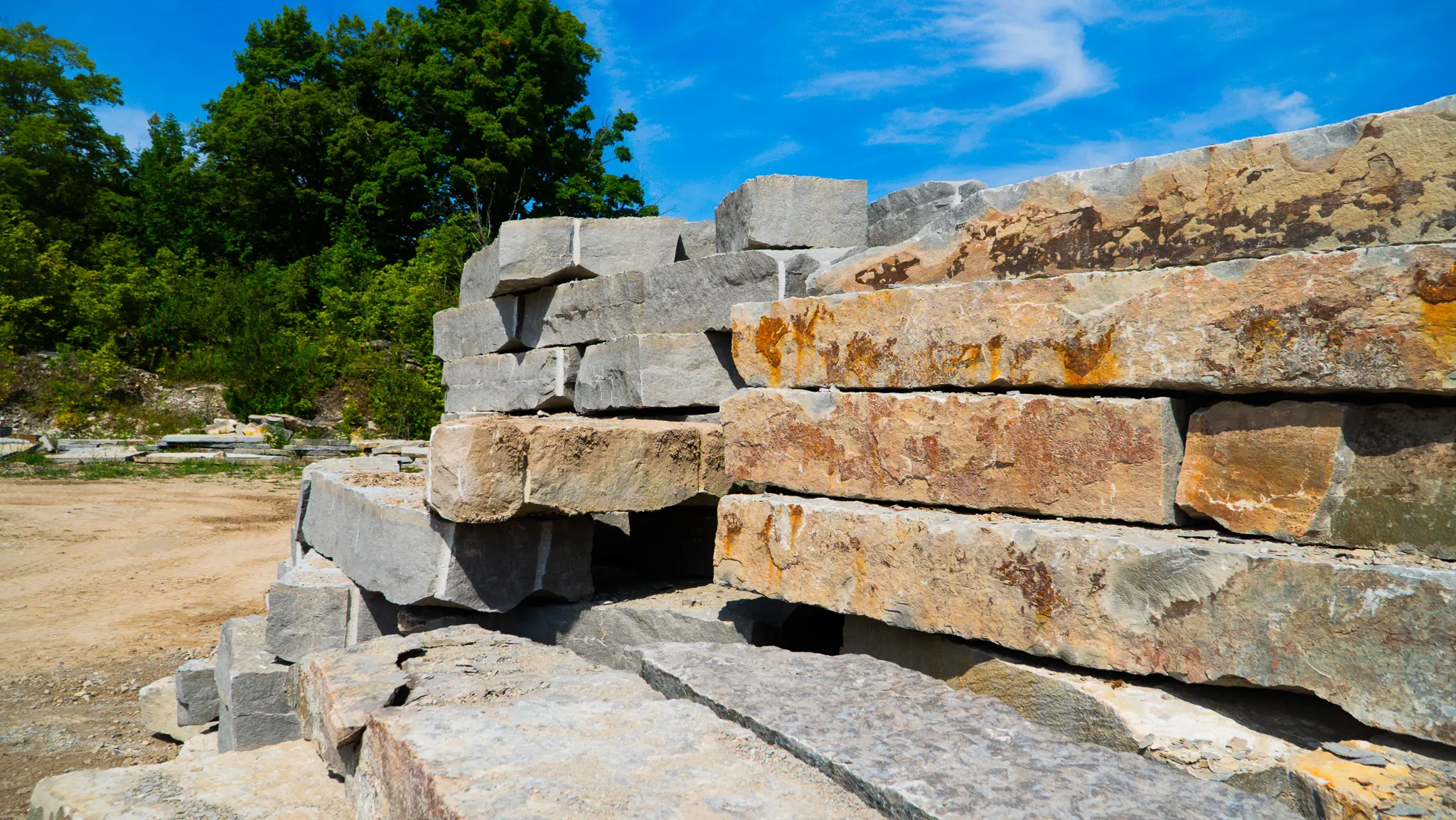 Stacked natural stone at the Lime Kiln Quarry site on Manitoulin Island