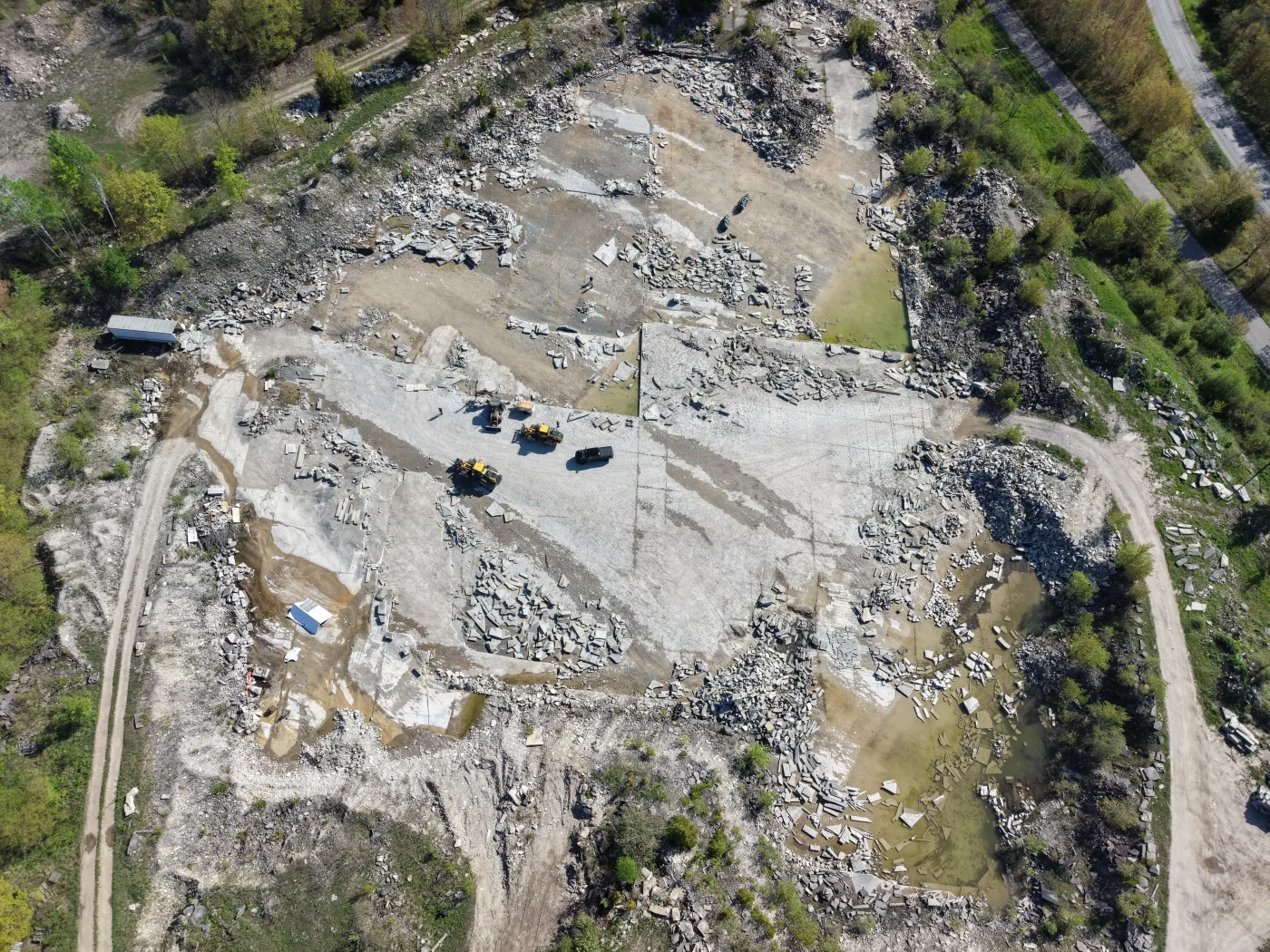 Aerial drone view of the Lime Kiln Quarry site on Manitoulin Island